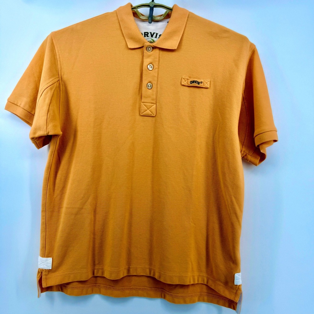 Orvis Polo Shirt Mens Large Orange Cotton Pique Short Sleeve Fly‎ Fishing